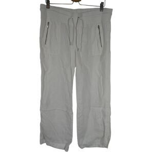 Athleta Cabo Linen Wide Leg Pants Women's 12 White Beachy Casual Pull On